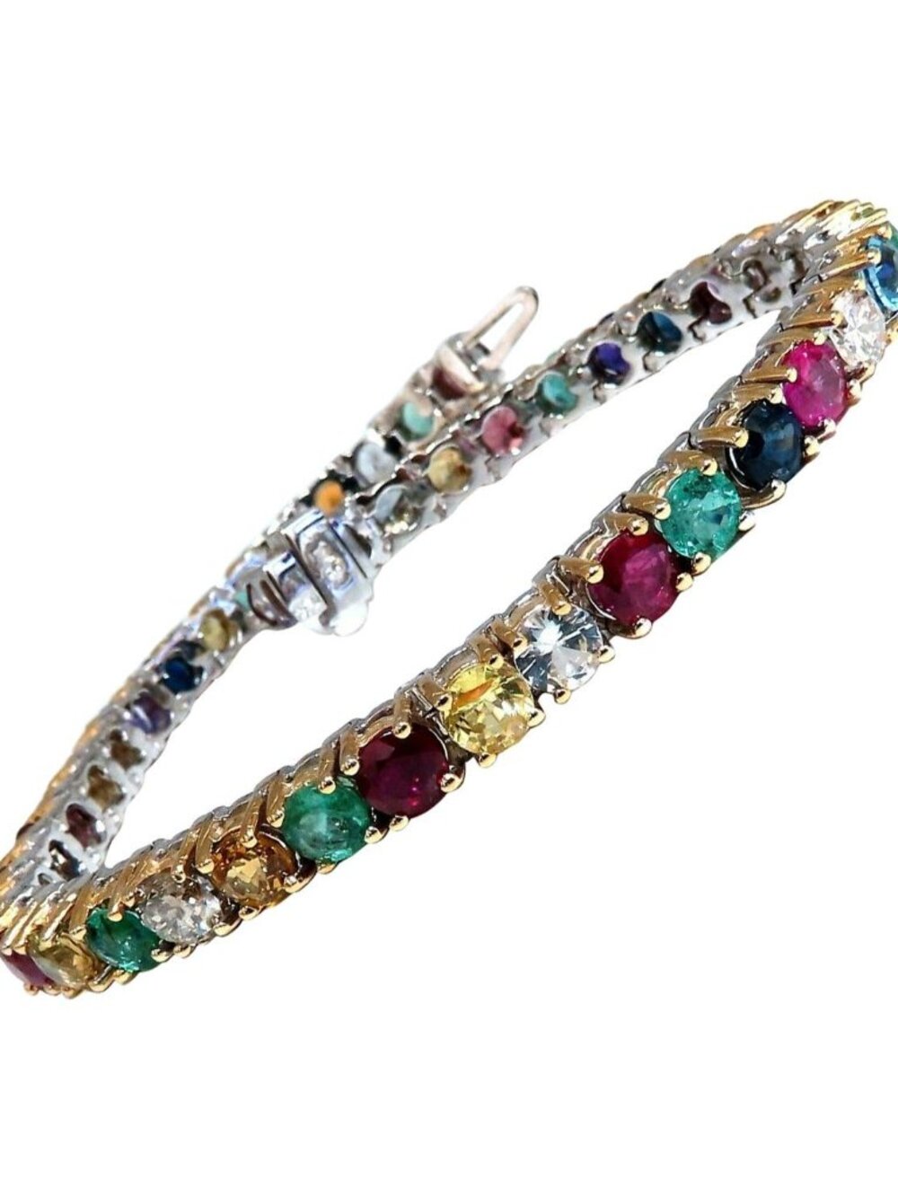 13.45Ct Natural Spinel Emerald Sapphire Ruby Amethyst Diamond Bracelet 14kt*